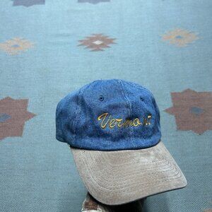 Vintage Strapback hat cap Vermont denim embroidered suede bill adjustable